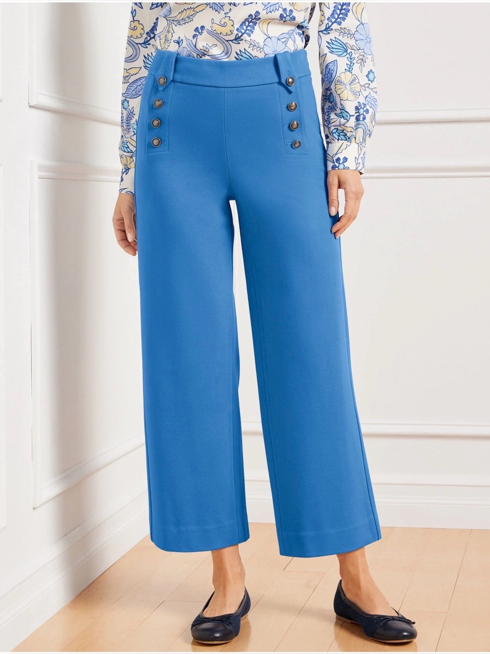 Talbots Sailor Pants Women’s Size 12 Blue Wide Leg Button Detail